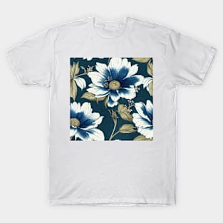 Vintage Floral Romantic Blue Flower Design T-Shirt